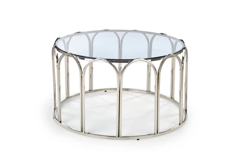 Stolik kawowy okrągły szklany glamour Viola dymiony chrom 81 cm do salonu Intesi