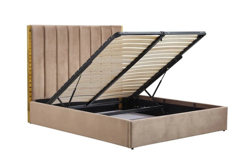 Łóżko tapicerowane Pola 160x200 beżowe z pojemnikiem do sypialni glamour