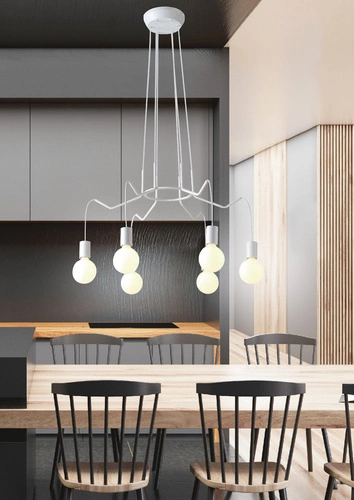 Nowoczesna lampa wisząca Basso biała metalowa 6-punktowa do salonu i sypialni