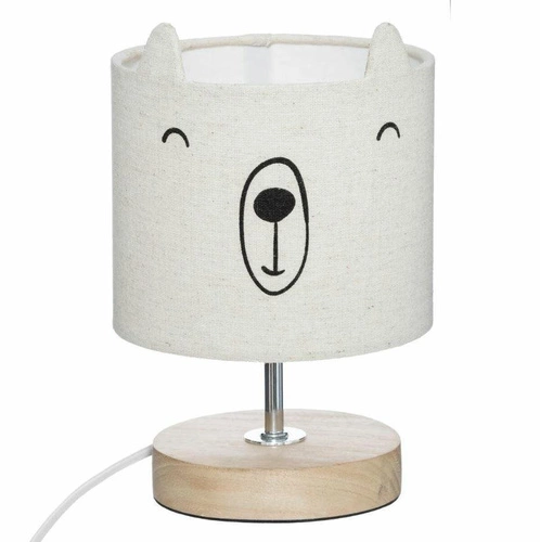 Lampka nocna Bear kremowa nowoczesna do pokoju dziecka z abażurem Atmosphera drewno 21 cm