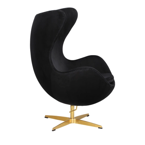 Fotel Jajo Egg czarny welur obrotowy do salonu i biura nowoczesny glamour złota podstawa