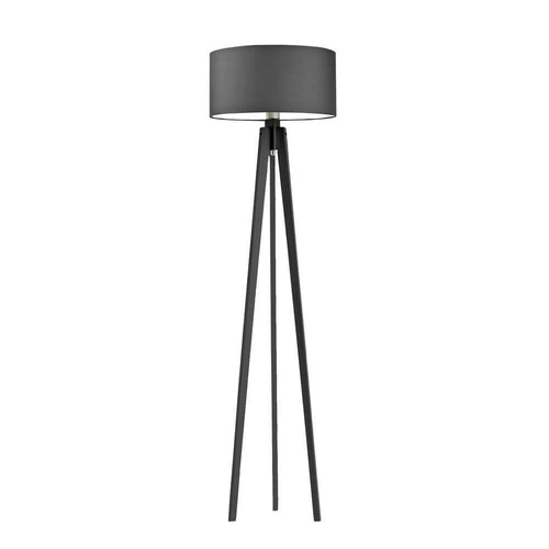 Lampa podłogowa trójnóg MIAMI glamour z abażurem grafitowym i hebanową podstawą do salonu Lysne