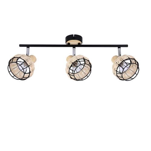 Lampa sufitowa Tajga listwa czarny+drewniany 3x40W E14 klosz czarny+drewniany