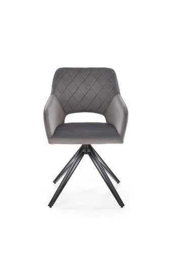 Krzesło obrotowe Cretas Velvet Intesi szare tapicerowane do jadalni i salonu z podłokietnikami