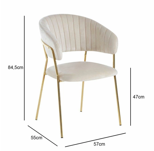 Krzesło tapicerowane Glamour Velvet Intesi beżowe welurowe ze złotymi nogami do jadalni