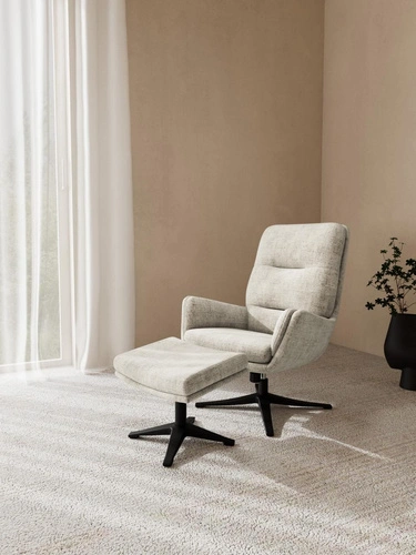 Fotel kubełkowy Suton rozkładany z podnóżkiem beżowy aksamit do salonu