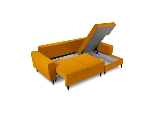 Narożnik z funkcją spania Moghan Yellow Corduroy Prawostronna kolor nóg czarny