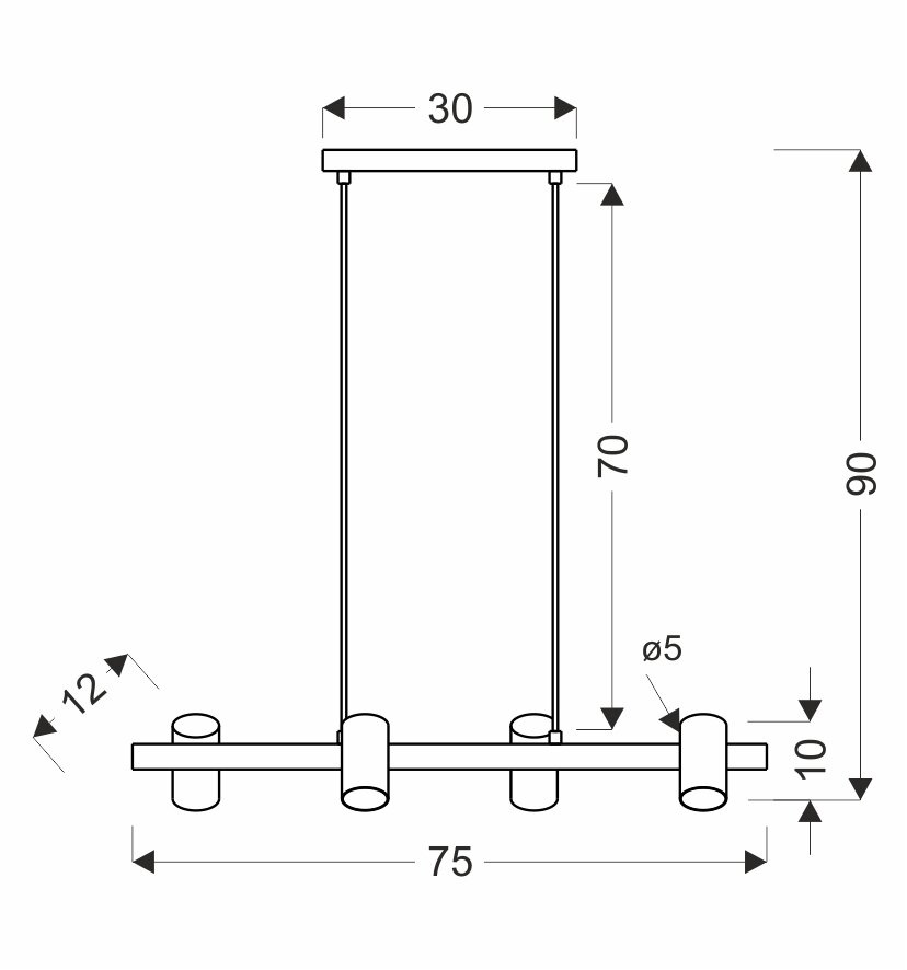 Lampa wisząca Xilo czarny+drewniany 4x25W GU10 klosz biały