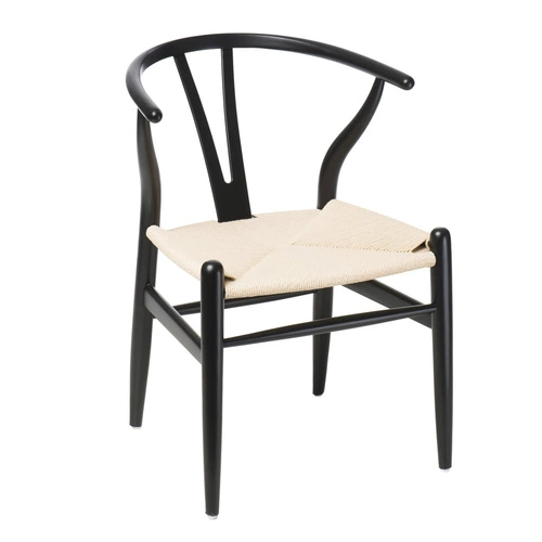 Krzesło drewniane Wicker do jadalni boho z podłokietnikami inspirowane Wishbone czarne