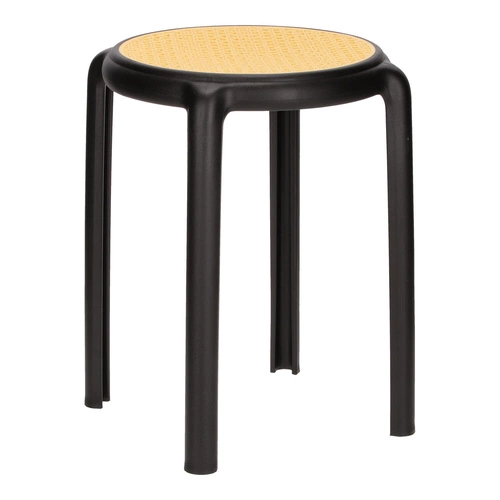 Stołek Zula czarny Intesi do kuchni i na balkon, boho, plastikowy, łatwe czyszczenie, sztaplowany