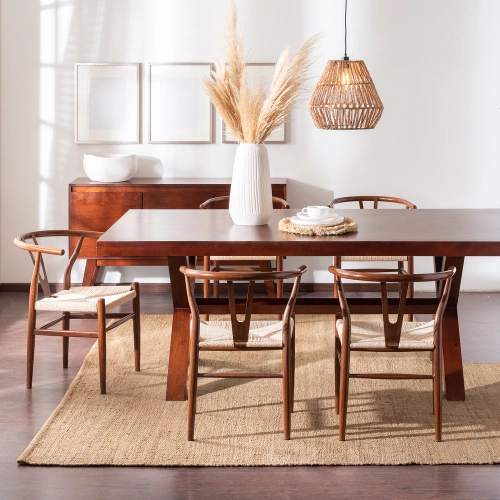 Krzesło drewniane Wicker Color inspirowane Wishbone do jadalni i salonu boho z podłokietnikami
