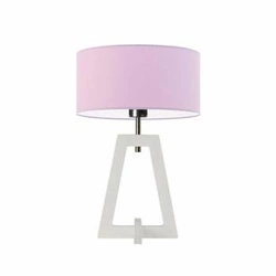 Lampka nocna Clio glamour z abażurem fioletowym i białą drewnianą podstawą do sypialni