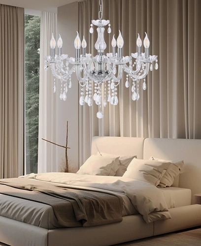 Lampa wisząca kryształowa Cristallo 8-punktowa do salonu i sypialni nowoczesna chrom