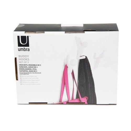 Wieszak ścienny Buddy biały Umbra nowoczesny do przedpokoju zestaw 3 sztuki