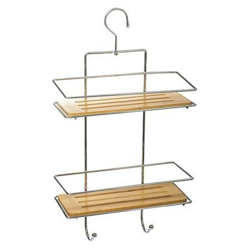 Półka łazienkowa pod prysznic Venterra 2-poziomowa bambusowa metalowa boho z haczykami 5five