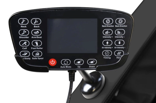 Fotel wypoczynkowy Taya czarny z funkcją masażu, podgrzewaniem i podnóżkiem do salonu ekoskóra