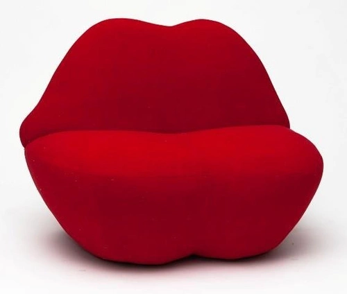 Fotel wypoczynkowy Usta 1 czerwony wełniany do salonu nowoczesny inspirowany Kiss Bocca