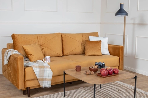 Sofa rozkładana z funkcją spania Saxo 2 osobowa granatowa nowoczesna z pojemnikiem do salonu