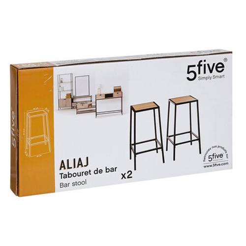 Hoker loftowy bez oparcia Aliaj 5five simply smart do kuchni 71,5 cm metalowy czarny/naturalny
