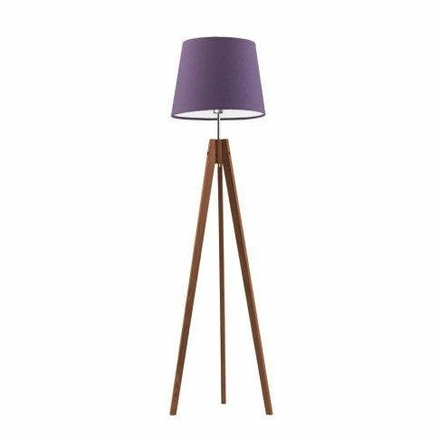 Lampa podłogowa trójnóg ARUBA fioletowa z abażurem drewniana glamour do salonu Lysne