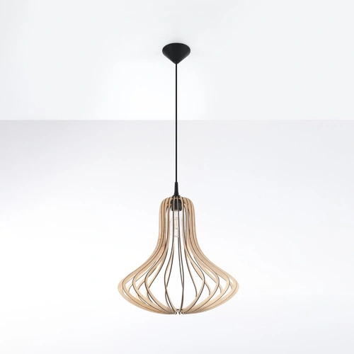 Lampa wisząca drewniana Elza naturalna do salonu i nad stół w stylu boho Sollux
