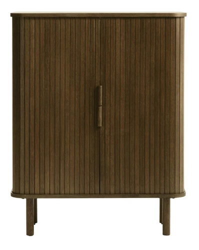 Komoda wysoka ryflowana Vocan dymiony dąb nowoczesna na nóżkach do salonu 90 cm