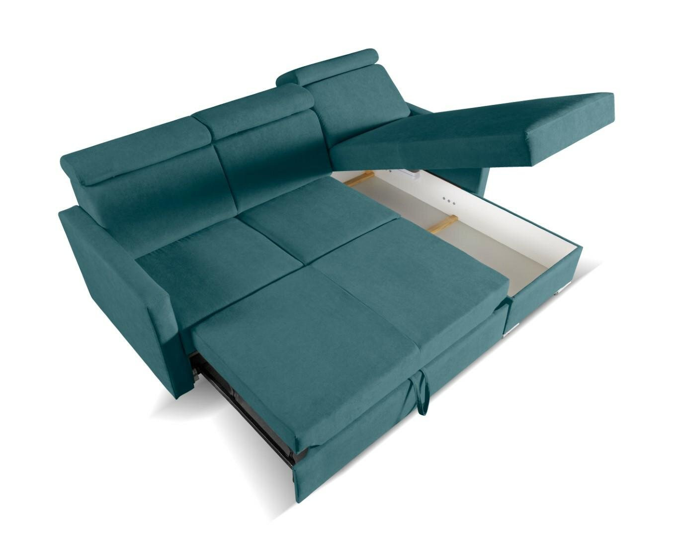 Narożnik Mils z funkcją spania morski tkanina Soro 86