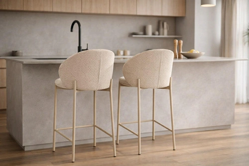Hoker Elsme beżowy tapicerowany z oparciem do kuchni i wyspy