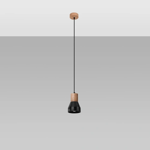 Lampa wisząca QUBIC czarna betonowo-drewniana do salonu, kuchni i nad wyspę 120 cm