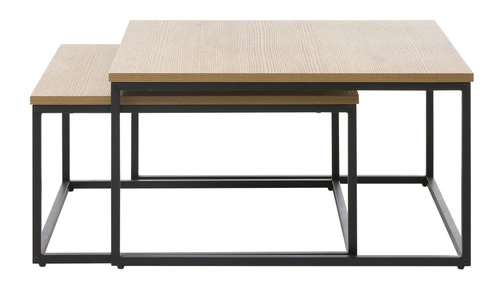 Zestaw stolików kawowych Resul 2w1 kwadratowych loft dąb czarny 75x75cm do salonu