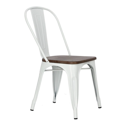 Krzesło do jadalni Paris Wood D2.DESIGN białe metalowe z drewnianym siedziskiem sosna