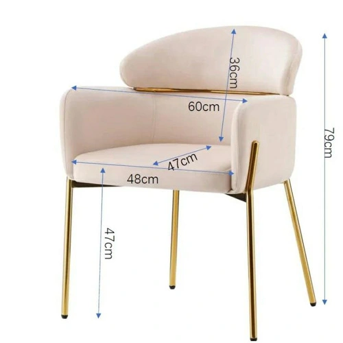 Krzesło Dreby beżowe welurowe ze złotymi nogami do jadalni salonu