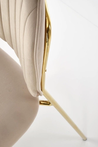 Krzesło tapicerowane welur Rachel beżowe do jadalni i salonu na złotych nogach Intesi