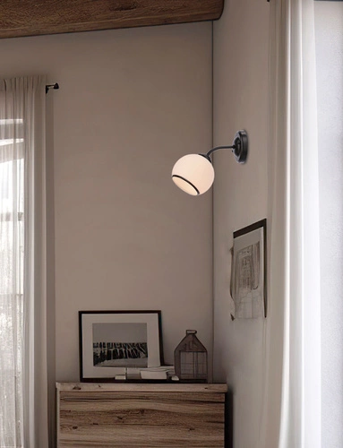 Kinkiet ścienny Marinen nowoczesny czarny ze szklanym białym kloszem do sypialni i salonu