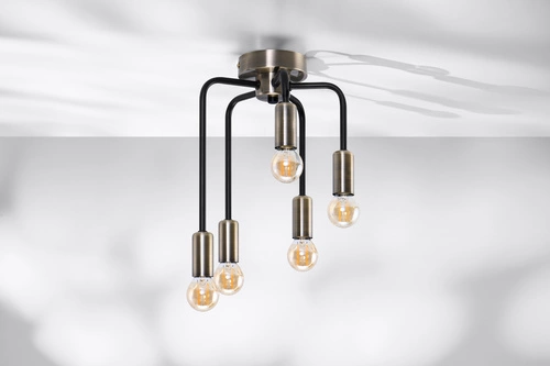 Lampa sufitowa loftowa Saga czarna z patyną 5-punktowa do salonu i jadalni