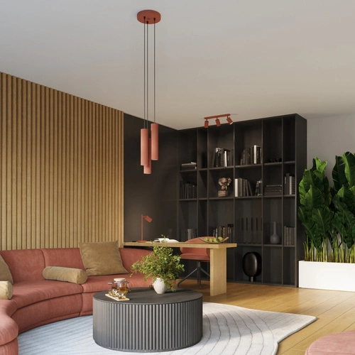 Nowoczesna lampa wisząca Karbon 3P czerwona regulowana do salonu i jadalni