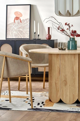 Stół okrągły do jadalni Puro 2 120 cm nowoczesny dąb naturalny na jednej nodze Intesi