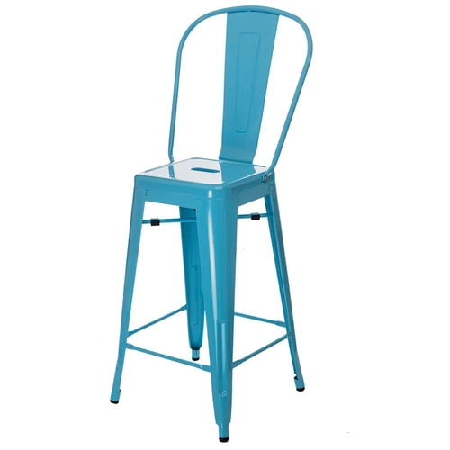Hoker Paris Back 66 cm niebieski metalowy z oparciem do wyspy kuchennej industrialny D2.DESIGN