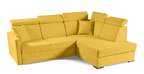 Narożnik z funkcją spania Mils XL prawostronny nowoczesny do salonu musztardowy Intesi