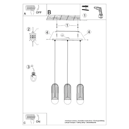 BRINA 3L nowoczesna biała lampa wisząca do salonu i jadalni potrójna SOLLUX