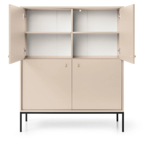 Komoda Evora wysoka beżowa 125 cm nowoczesna na nóżkach do salonu i sypialni Intesi