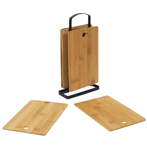 Zestaw 6 bambusowych desek do krojenia Intesi na stojaku do kuchni prostokątnych