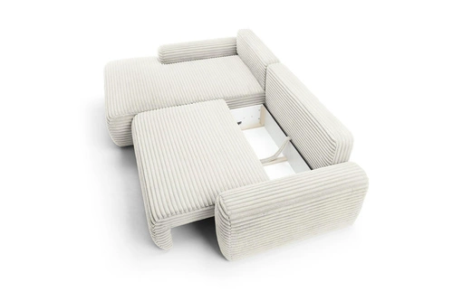 Narożnik z funkcją spania lewy Domle biały sztruksowy z pojemnikiem do salonu Intesi