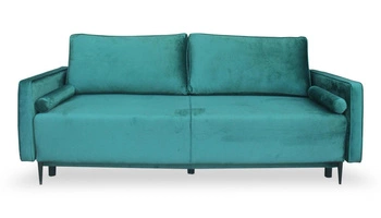 Sofa rozkładana Arosa z funkcją spania do salonu welurowa zielona z pojemnikiem Intesi