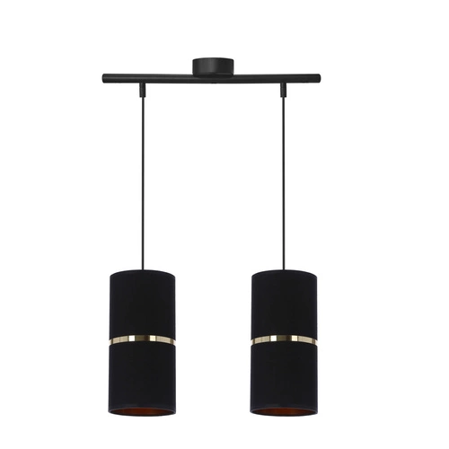 Lampa wisząca Gina czarny 2x60 E27  abażur 12x25 czarny złota folia+złoty pasek