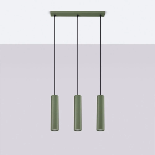 Lampa wisząca 3-punktowa Karbon zielona oliwka regulowana do salonu i nad stół
