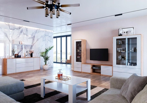 Komoda Tissa 200 cm biała z szufladami nowoczesna do salonu i sypialni dąb