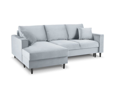 Narożnik z funkcją spania Cartadera Light Blue Velvet Lewostronna kolor nóg czarny