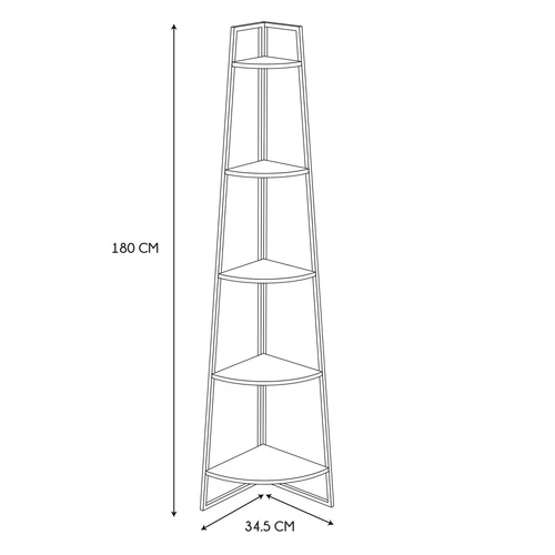 Regał narożny na książki i dekoracje Corner II industrialny metalowy z 5 półkami do salonu Intesi