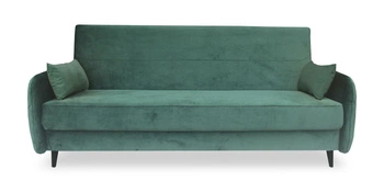 Sofa rozkładana z funkcją spania Dolly welurowa zielona 2 osobowa z pojemnikiem do salonu Intesi